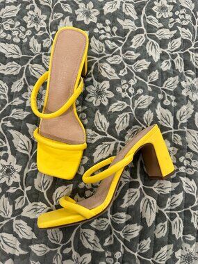 Yellow Strappy Squared Block Heel